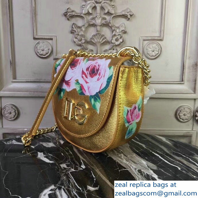 Dolce  &  Gabbana DG Wifi Saddle Shoulder Bag Flower Print Gold 2018